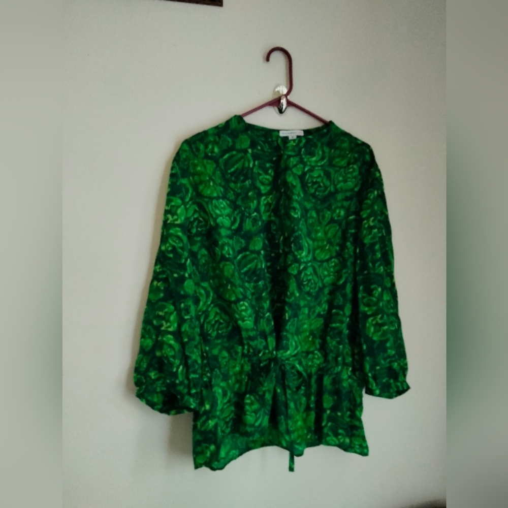 Isaac Mizrahi Blouse Women 14 Green Elegant Office Silk Luxury Sophisticated Top